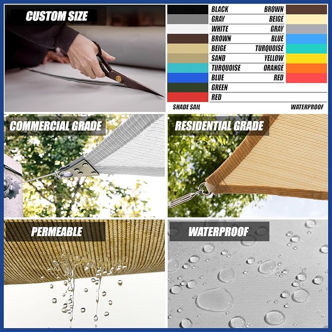 6' x 24' Black Sun Shade Sail Rectangle SMSLR Canopy Fabric Cloth Screen - Image 4