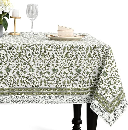 CPC Meadow Vine Tablecloth 100% Cotton 80x120 Inch Indian Block Print Rectangle Table Cover, Table Cloth for Gifting in Weddings, Halloween, Fall, Christmas, Thanksgiving