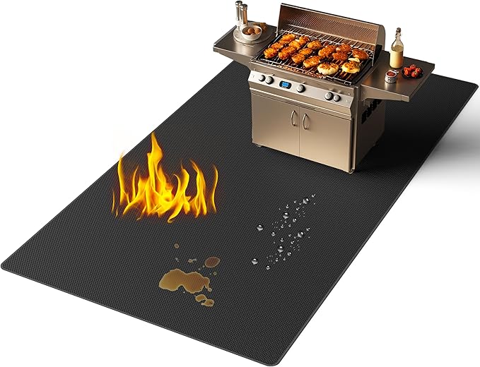 Lancryen 2025 Thickened 40 x 65 inch Under Grill Mat for Outdoor and Indoor, Double-Sided Fireproof Grill Pad, Indoor Fireplace/Fire Pit Mat, Oil-Proof Waterproof BBQ Protector for Decks and Patios