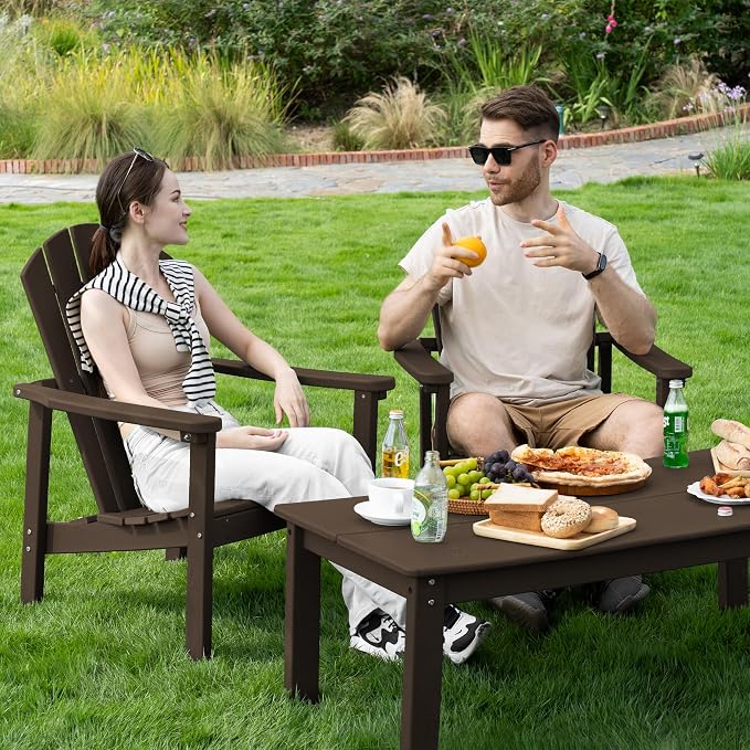 Stackable Adirondack Chairs Set of 2, Compact HDPE, Coffee | 26.3" Wide HDPE - Image 5