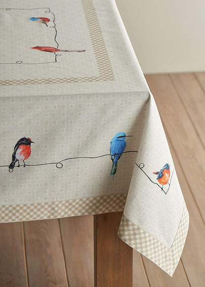 Maison d' Hermine Table Cloth Square Table 100% Cotton 60 x 60 Inches Tablecloth Reusable Decorative for Dining Room, Farmhouse, Home, Party, Festive & Wedding Spring Summer - Birdies On Wire