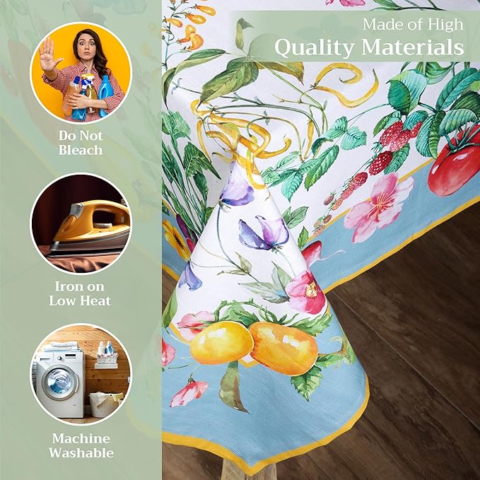 Maison d' Hermine Table Cloth Rectangle Table 100% Cotton 60 x 120 Inches Tablecloth Reusable Decorative Everyday Use for Dining Room, Farmhouse, Home, Party, Festive & Wedding Spring Summer - Giverny