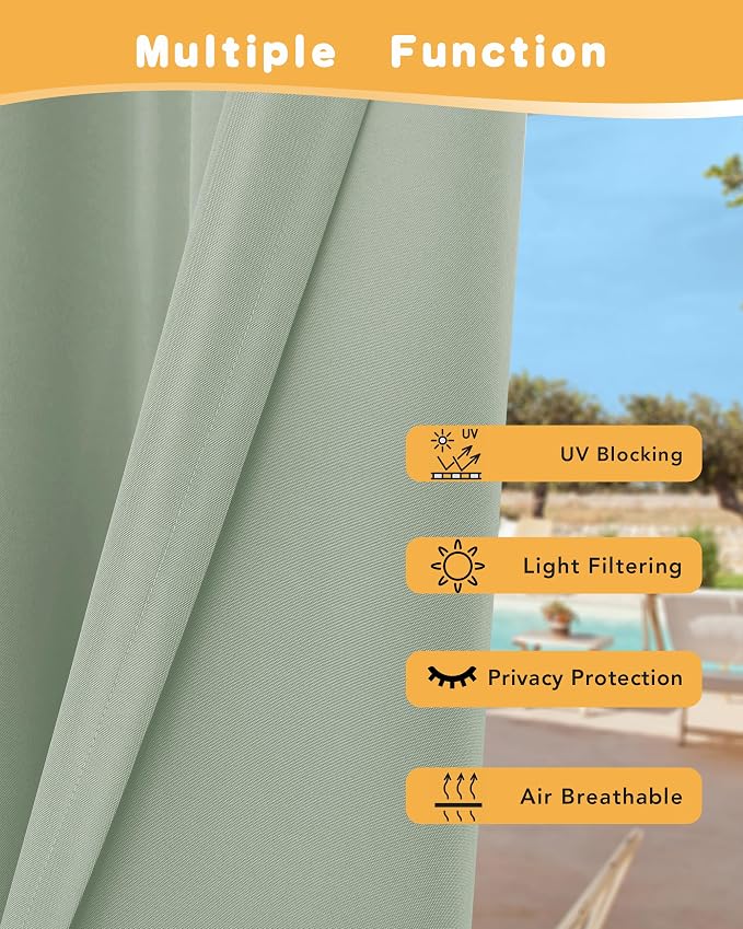 Outdoor Curtains for Patio Waterproof 4 Pcs 54x84 Inch Sage Green | Poolside - Image 3