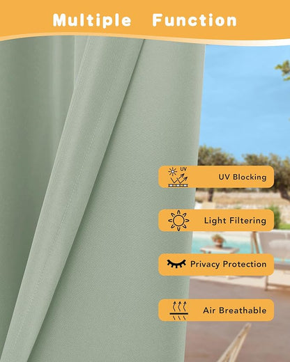Outdoor Curtains for Patio Waterproof 4 Pcs 54x120 Inch Sage Green | Poolside - Image 3