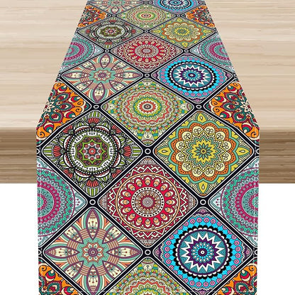 Bohemian Mandala Table Runner, Vintage Colorful Boho Geometric Floral Flower Antique Paisley Rustic Coffee Table Center Decor for Family Kitchen and Living Room Outdoor Table Decorations, 13"x36"