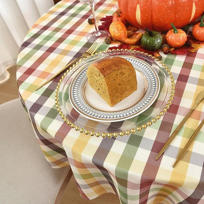 Waterproof Plaid Tablecloth Fabric - Round 58 Inch Classic Gingham Checker Table Cloth for Indoor/Outdoor Use - Buffalo Table Cover for Picnics, BBQs, and Parties