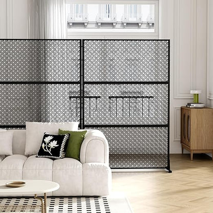 Casaphoria Metal Privacy Screen Outdoor, 72" H x 47" W Freestanding Decorative Privacy Screen for Patio Deck Balcony Garden with Stable Base, Black-Jason