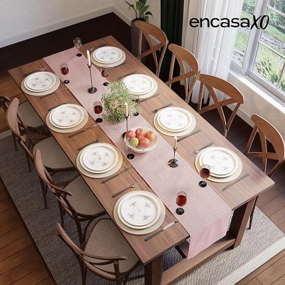 Encasa XO Cotton Dining Table Runner | Ticking Red | Size 13x59 in - Machine Washable & Durable