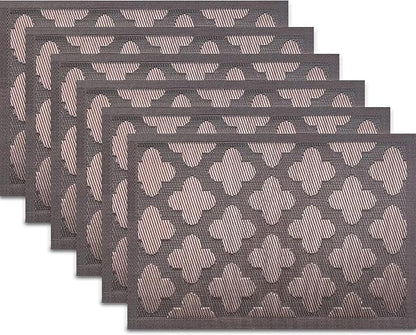 Elegant Placemats Set of 6, Plastic Heat-Resistant Non-Slip Vinyl Place Mats Washable Easy to Clean Placemat for Dining Table (Brown)