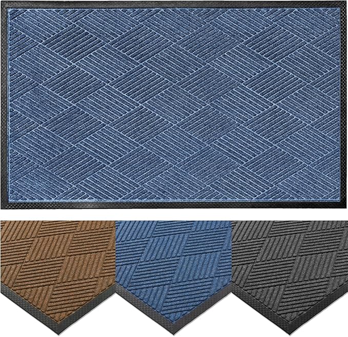 Ecomills Deluxe Diamond Entrance Door Mat, Large Heavy Duty Absorbent Rubber Rug, Blue, 3’ X 4’ feet
