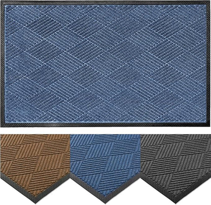 Ecomills Deluxe Diamond Entrance Door Mat, Large Heavy Duty Absorbent Rubber Rug, Blue, 3’ X 4’ feet