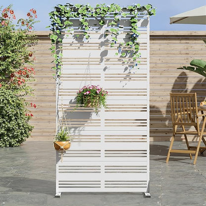 Casaphoria 72" H x 35" W Metal Privacy Screen, Outdoor Freestanding Decorative Divider for Patio, Deck, Balcony, and Garden with Stable Base, White-Harold