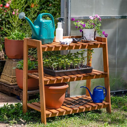 Sunnydaze Outdoor Meranti Wood 3-Tiered Garden Shelf - Image 2