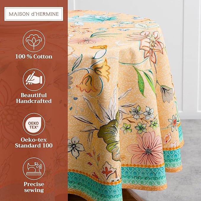 Maison d' Hermine Table Cloth Round Table 100% Cotton 63 Inches Tablecloth Reusable Decorative for Dining Room, Farmhouse, Home, Party, Festive & Wedding Spring Summer - Luxury Loft – Peach