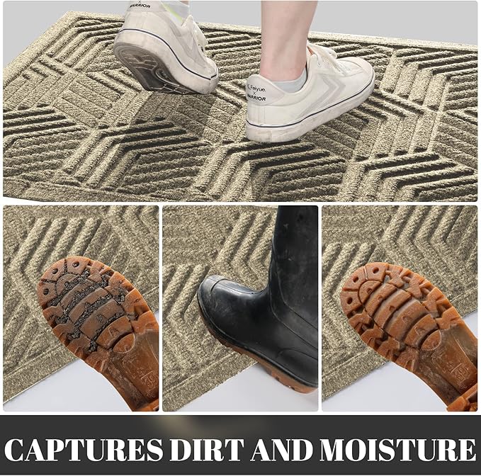 Yimobra Extra Large Door Mat 36x24, All-Season Waterproof Outdoor Mats for Front Door Entrance with Drainage Holes, Heavy Duty Non-Slip Doormat for Garage Patio Entryway Indoor, Beige