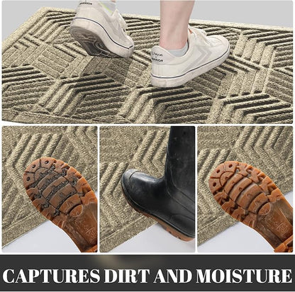 Yimobra Extra Large Door Mat 36x24, All-Season Waterproof Outdoor Mats for Front Door Entrance with Drainage Holes, Heavy Duty Non-Slip Doormat for Garage Patio Entryway Indoor, Beige