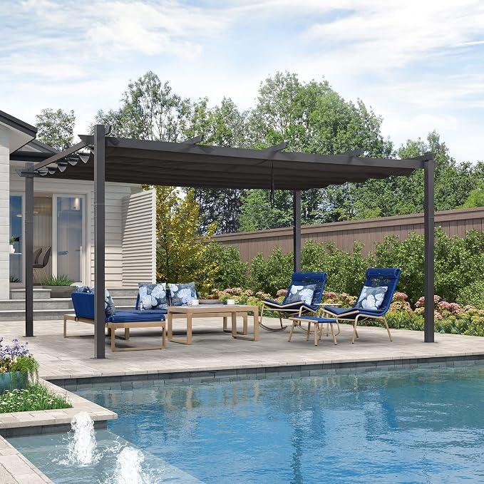 PURPLE LEAF Outdoor Pergola 12' X 16' Retractable Canopy Aluminum, Custom Shade by PURPLELEAF