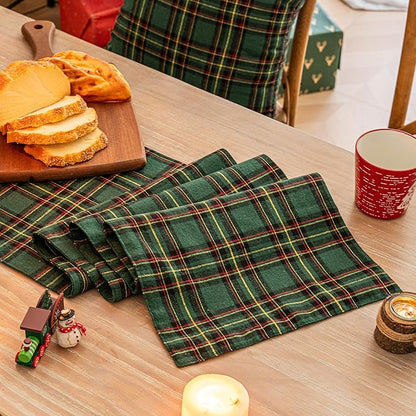 Green Yellow Plaid Christmas Table Runner, Winter Holiday Table Runners 72 inches Long Xmas Decorations Indoor Outdoor Farmhouse Home Kitchen Dining Party Decor