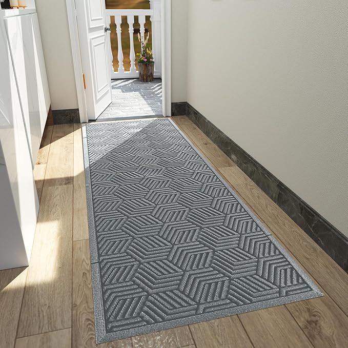 Yimobra Outdoor Indoor Runner Mat 72x24, All-Season Waterproof Entrance Mat for Front Door with Drainage Holes, Heavy Duty Non-Slip Doormat for Garage Patio Entryway, Black Gray