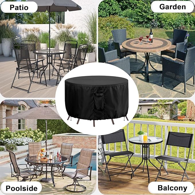 OutdoorLines Outdoor Waterproof Patio Table Furniture Set Covers - Round Couch Sectional Cover Outside Weatherproof Patio Furniture Covering for Deck, Lawn and Backyard 96" DIA x 28" H, Black