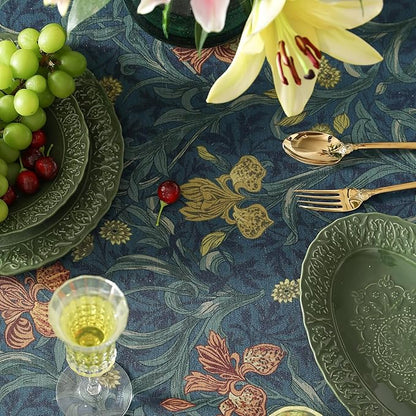 patdrea Designer Vintage Dark Blue Linen Round Tablecloth,French Rustic Floral Pattern Tablecloths,Decorative Table Cover Cloth for Kitchen,Dining,Tea Party,Home,Christmas,Diameter 67"