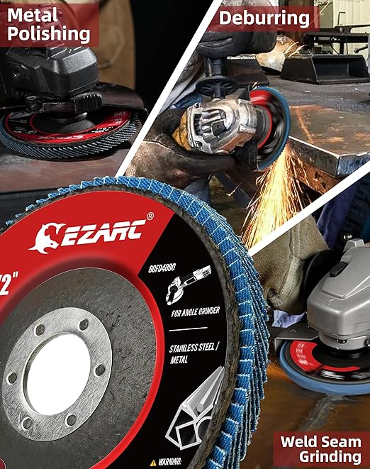 EZARC Flap Discs 60 Grit, 4.5" x 7/8" High Density Jumbo Zirconia Flap Sanding Disc Type 29 for Sanding, Rust Removal, Finishing, Grinding, Deburring (12 Pack)