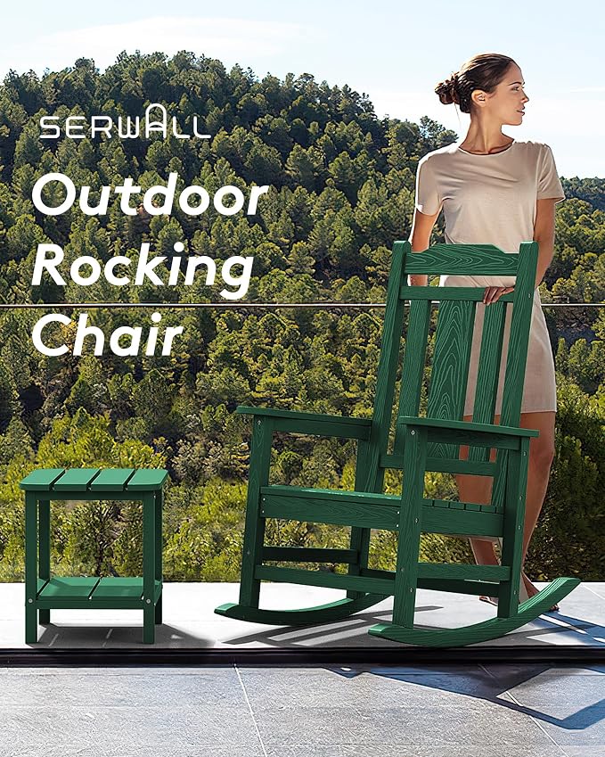 SERWALL Oversized Outdoor Rocking Chair, Patio HDPE Rocking Chair, All Weather - Image 6