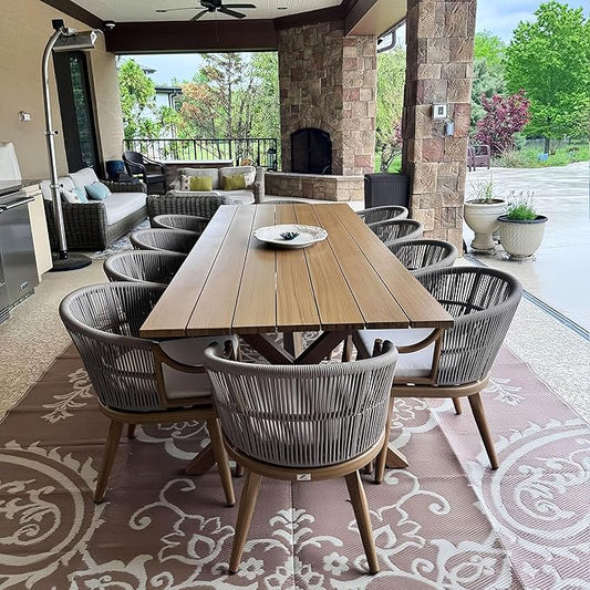 PURPLE LEAF 11 Pieces Outdoor Dining Set All Weather Wicker Patio Dining Set with Rectangular Aluminum Table and Modern Armrest Dining Chairs for Garden Deck Backyard Kitchen, Teak