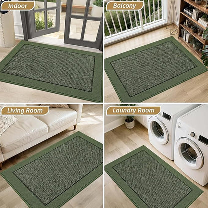 BEQHAUSE Indoor Door Mat 36" x 60", Dirt Trapper Door Mats Non-Slip Entryway Rugs Washable, Resist Dirt Absorbent Welcome Mat, Low Profile Floor Mats for Front Back Door and Entryway, Green