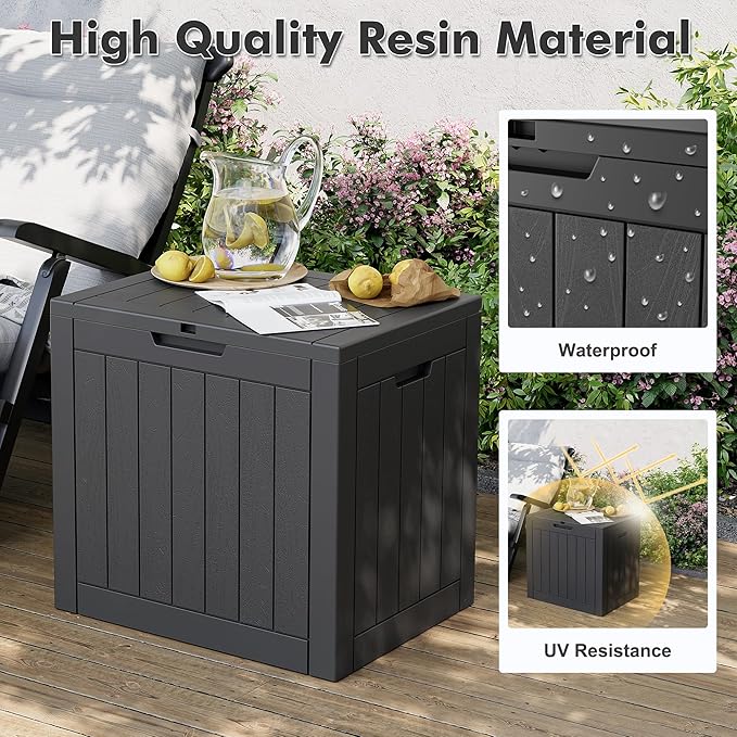 31 Gallon Outdoor Storage Deck Box Waterproof,Garden Tool,Backyard Cushion,Poolside Storage,Small Delivery Boxes for Outside,Lockable Lid,Wood-like Striped Grey