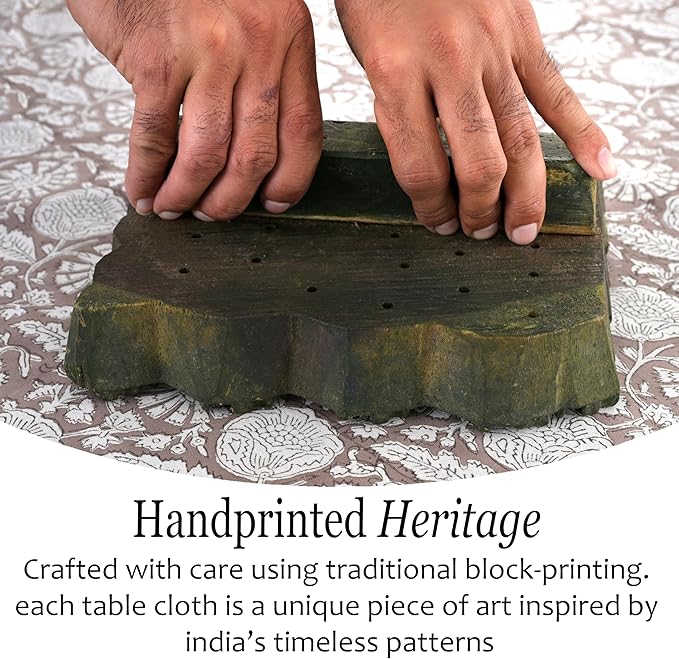 CPC Rustic Brown Tablecloth 100% Cotton 70x108 Inch Indian Block Print Rectangle Table Cover, Table Cloth for Gifting in Weddings, Halloween, Fall, Christmas, Thanksgiving