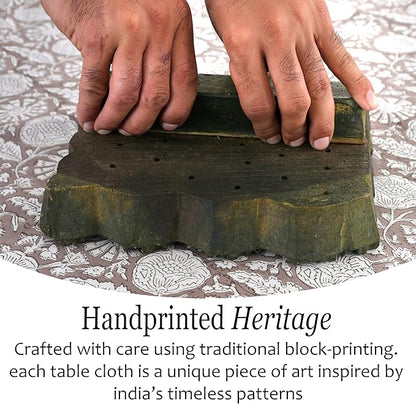 CPC Rustic Brown Tablecloth 100% Cotton 72x140 Inch Indian Block Print Rectangle Table Cover, Table Cloth for Gifting in Weddings, Halloween, Fall, Christmas, Thanksgiving
