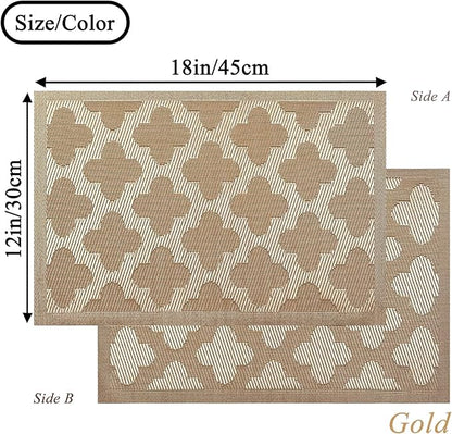 Vinyl Placemats Set of 4, Easy to Clean Plastic Washable Table Mats Heat-Resistant Placemats for Dinner Table (Gold)