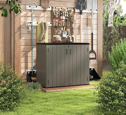 HOMSPARK 37 Cu.Ft Outdoor Storage Shed Weather Resistant, Multi Functional | Double-Wall Resin Storage Sheds & Outdoor Storage Box Waterproof for Backyard Garden Patio Lawn (Shallow Coffee)