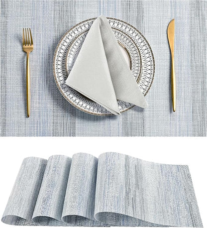 Leetaltree LightSteel Blue Placemats Set of 4 - Heat Resistant Non-Slip Place mats for Dining Table, Washable Durable PVC Vinyl Woven Table Mats（LightSteel Blue, 4）