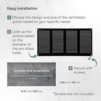 Vent Systems 16" x 8" Inch (Overall Dimensions) Pack of 3 - Black - Air Vent Cover Metal Air Return Grill with Built-in Pest Guard Screen HVAC Vent Duct Cover for Home Improvement