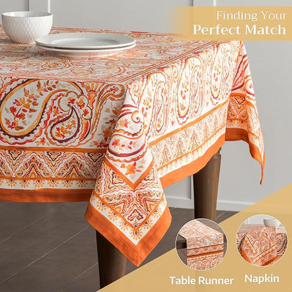 Maison d' Hermine Table Cloth Rectangle Table 100% Cotton 54 x 72 Inches Fall Tablecloth Reusable Everyday Use for Thanksgiving Christmas Decorations Dining Farmhouse Party (Palatial Paisley)