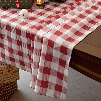 Waterproof Plaid Tablecloth Fabric - Oblong 52x70 Inch Classic Buffalo Tartan Table Cloth for Indoor/Outdoor Use - Washable Tabletop Cover for Dinner, BBQs, and Parties