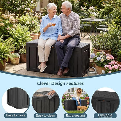 PatioZen 75 Gallon Resin Deck Box, Space-Saving Weatherproof Outdoor Storage Box - Image 5