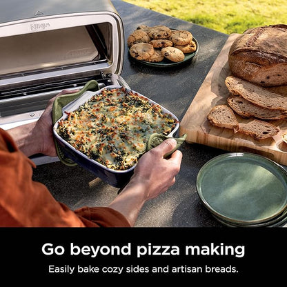 Ninja Artisan Outdoor Pizza Oven, 12-inch, 3-minute Pizza, Neapolitan, Thin Crust, New York Chicago, Custom, 700F Max Temperature, Electric Heat, Bake, Broil, Proof, Warm, MO201
