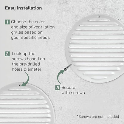 Vent Systems 8" White Soffit Vent Cover - Round Air Vent Louver - Grill Cover - Built-in Insect Screen - HVAC Vents for Bathroom, Home Office, Kitchen