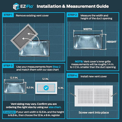 EZ-FLO 12 x 6 Inch (Duct Opening) Air Vent Cover for Wall or Ceiling, Two-Way Ventilation Register, Solid Steel HVAC Register Cover, White, 61612