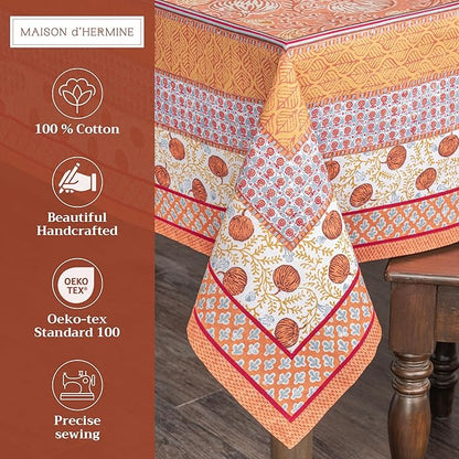 Maison d' Hermine Table Cloth Square Table 100% Cotton 54 x 54 Inches Fall Tablecloth Reusable Everyday Use for Thanksgiving Christmas Decorations Dining Farmhouse Party (Harvest Festival)
