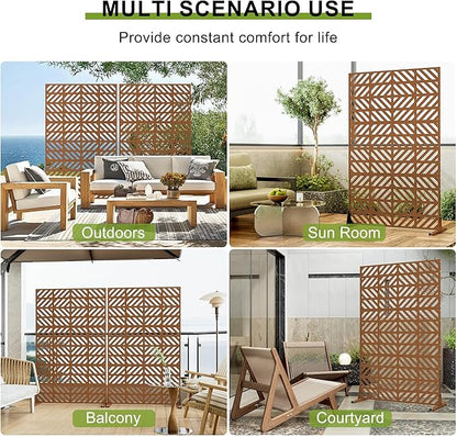Heavy-Duty Outdoor Privacy Screen for Patio, Balcony, Backyard - 72" H * 44" W Metal Room Divider with Geometric Pattern, Anti-Tipping Kit, Weather Resistant, Easy Assembly (Raw Umber-FGXPF)