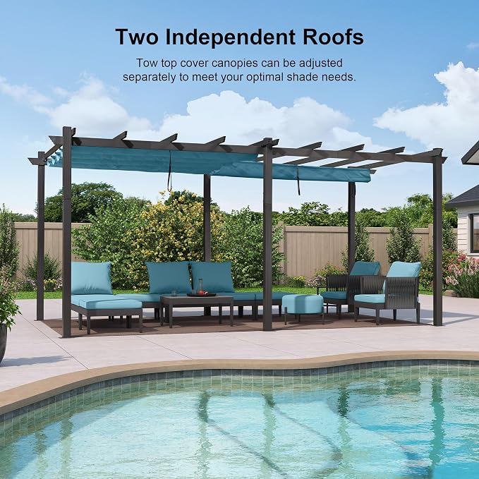 PURPLE LEAF Outdoor Pergola 10' X 18' Retractable Aluminum Turquoise Blue | - Image 2