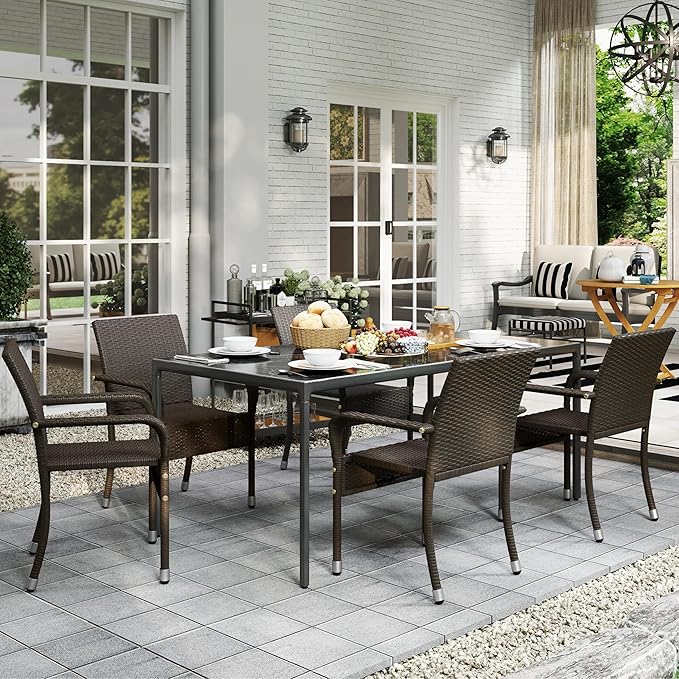 Yaheetech Set of 2 Stackable Outdoor Rattan Dining Chairs, All-Weather Armchair - Image 2