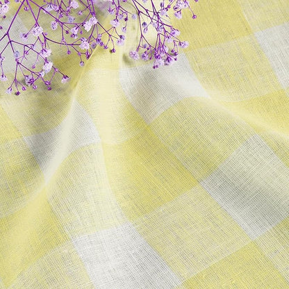 Solino Home Linen Checkered Table Runner 120 Inches Long - 100% Pure Linen Yellow and White Buffalo Check Table Runner 14 x 120 Inch Ideal for Dining, Spring, Easter