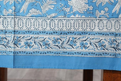 CPC Blue Sapphire 80X120 Inch Rectangle Tablecloth Cotton Indian Block Print Tablecloth Handmade Printed Washable Cotton Table Cloth Spring Summer Weding Table Cover