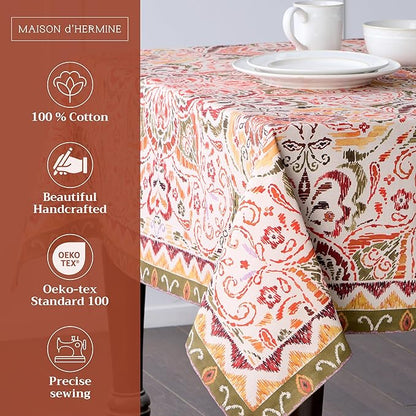 Maison d' Hermine Table Cloth Square Table 100% Cotton 60 x 60 Inches Fall Tablecloth Reusable Everyday Use for Thanksgiving Christmas Decorations Dining Farmhouse Party (Damask)