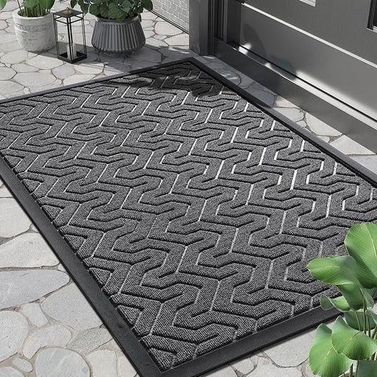 Yimobra Front Door Mat Outside Entrance 29.5x17, Waterproof Heavy Duty Outdoor Mats for Front Door, Non Slip Rubber Entry Mat for Garage Patio Indoor, Mix Grey